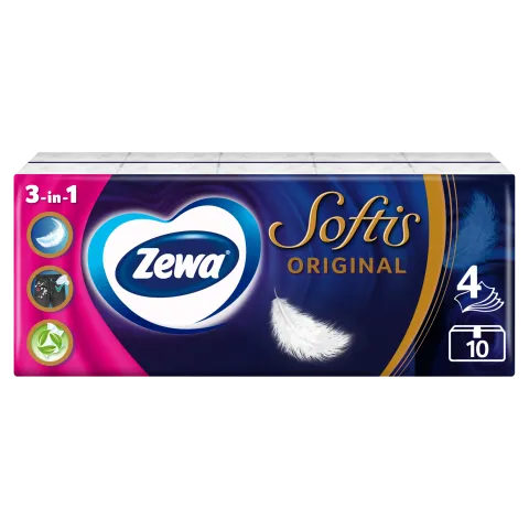 Zewa Softis Original illatmentes papír zsebkendő 4 rétegű 10 x 9 db termékhez kapcsolódó kép