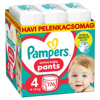 Pampers Active Baby Bugyipelenka - havi pelenkacsomag , Méret 4, 176 Bugyipelenka, 9kg-15kg termékhez kapcsolódó kép