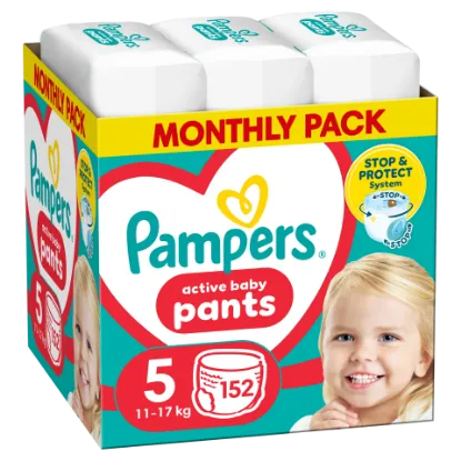 Pampers Active Baby Bugyipelenka - havi pelenkacsomag, Méret 5, 152 Bugyipelenka, 11kg-17kg termékhez kapcsolódó kép
