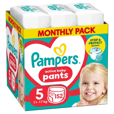 Pampers Active Baby Bugyipelenka - havi pelenkacsomag, Méret 5, 152 Bugyipelenka, 11kg-17kg termékhez kapcsolódó kép
