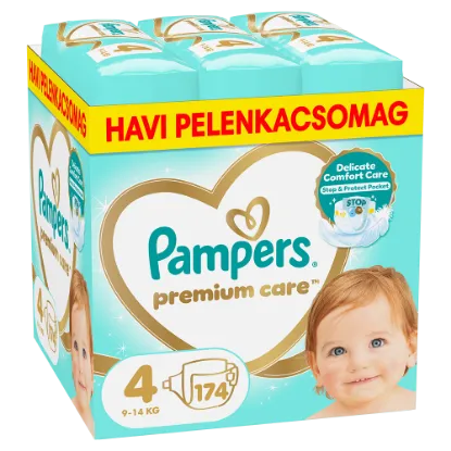 Pampers Premium Care - havi pelenkacsomag, Méret: 4, 174 Pelenka, 9kg-14kg termékhez kapcsolódó kép