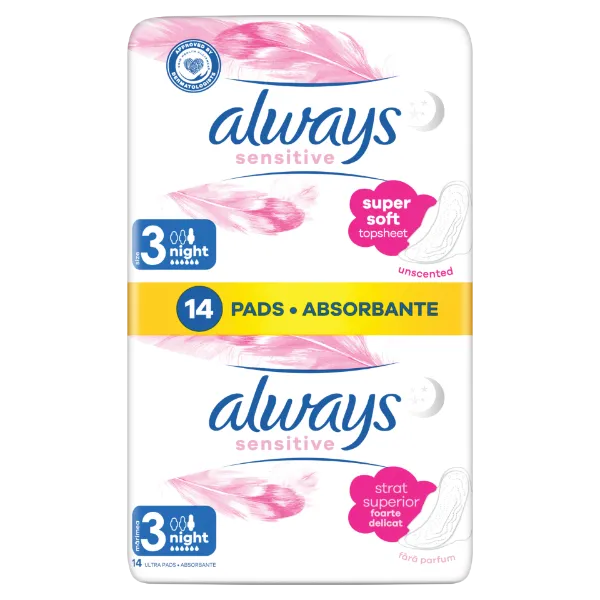 Always Ultra Sensitive Night (3-as Méret) Egészségügyi Betét, 14 db termékhez kapcsolódó kép