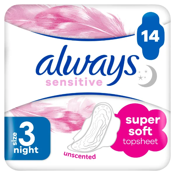 Always Ultra Sensitive Night (3-as Méret) Egészségügyi Betét, 14 db termékhez kapcsolódó kép
